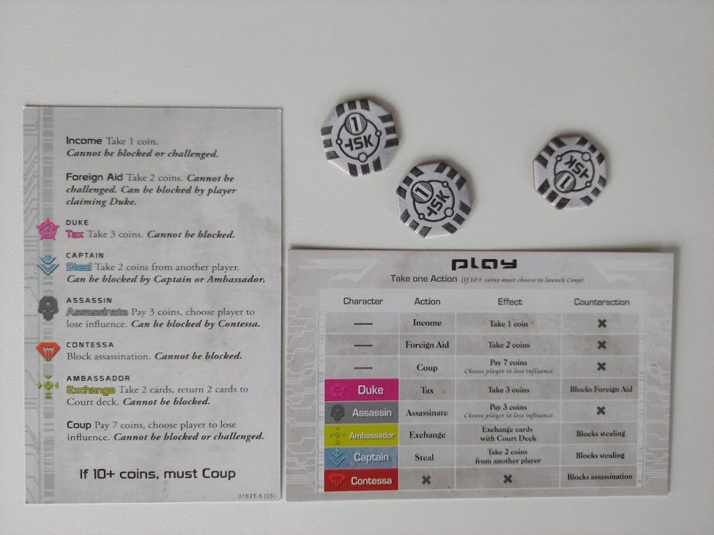 Coop summary card (both sides) plus some coins